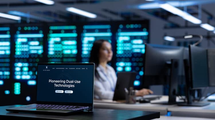 Laptop displaying the 6G Test Centre website in a high-tech lab environment.