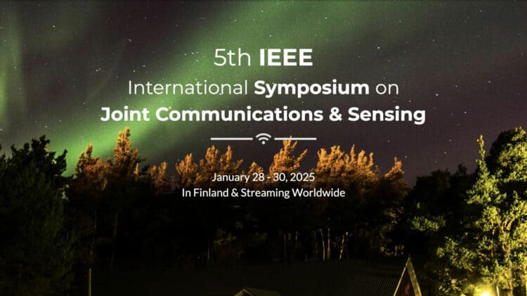 Banner for the 5th IEEE International Symposium on Joint Communications & Sensing, January 28-30, 2025, in Finland and online, with aurora borealis background.